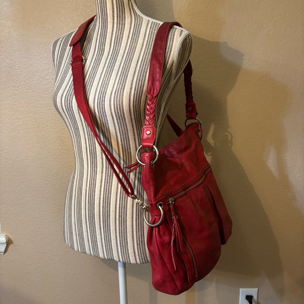 The Sak Bag Red Leather Convertible Shoulder Bag and Crossbody Braided Strap Y2K - Picture 5 of 15